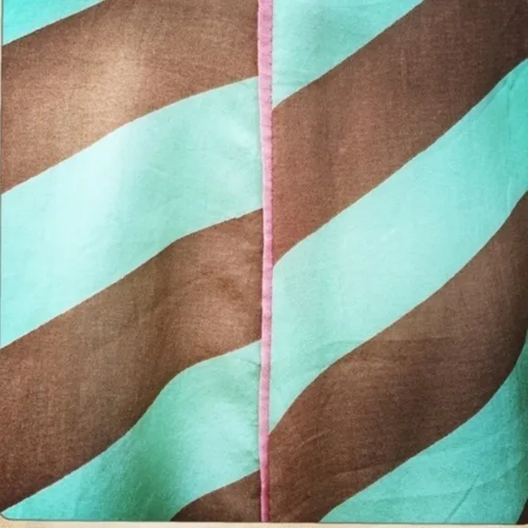 100% SILK ANTHROPOLOGIE Mint &amp; Brown Flowy Striped Full Circle Maxi Skirt Sz:S