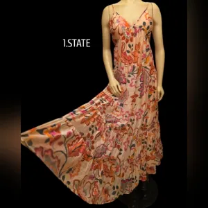 1.State Floral Maxi Dress with Spaghetti Straps Size Medium NWT