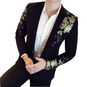 2022 New Luxury Gold Print Blazer Slim Fit Men