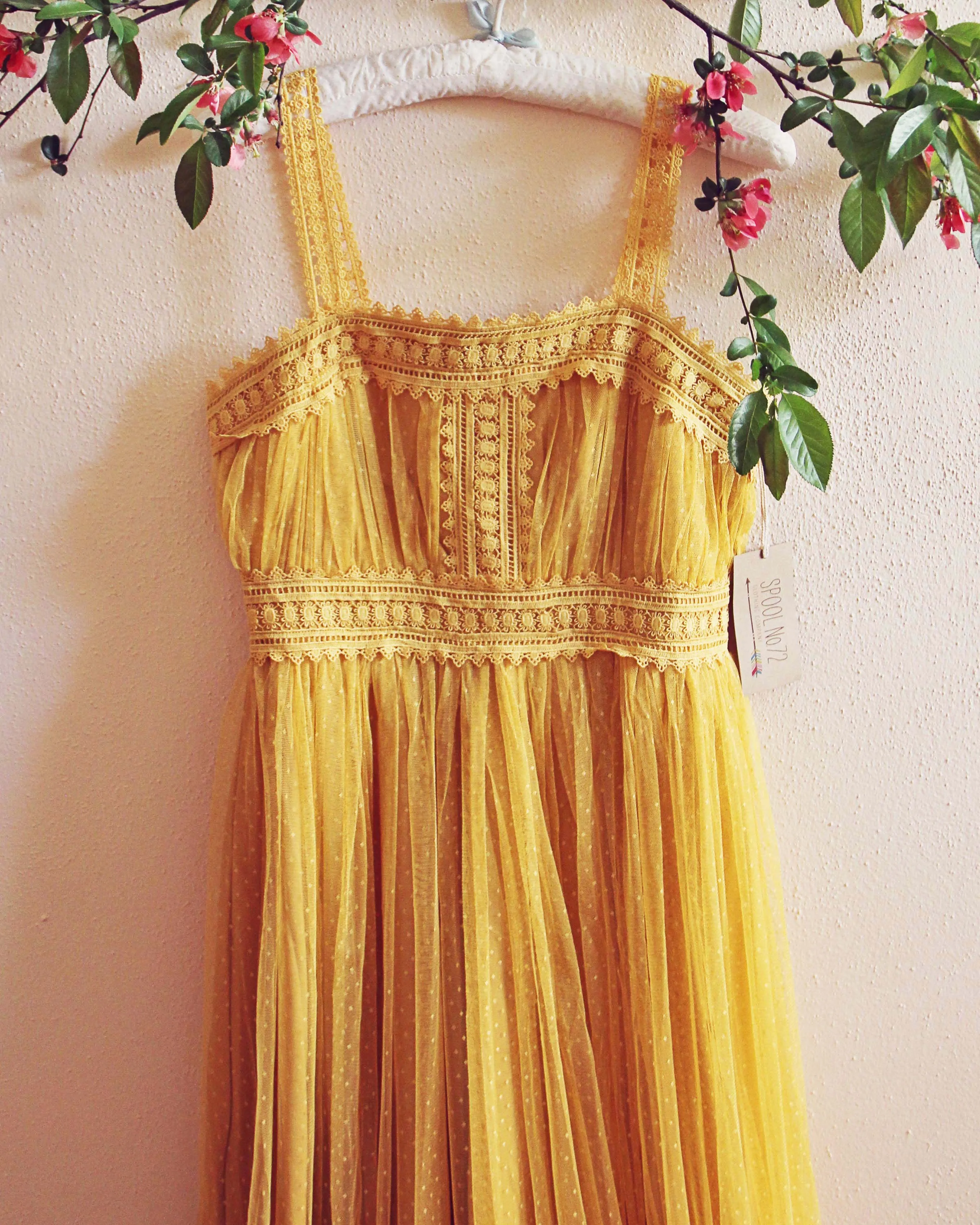 70's Swiss Dot Dress in Mustard