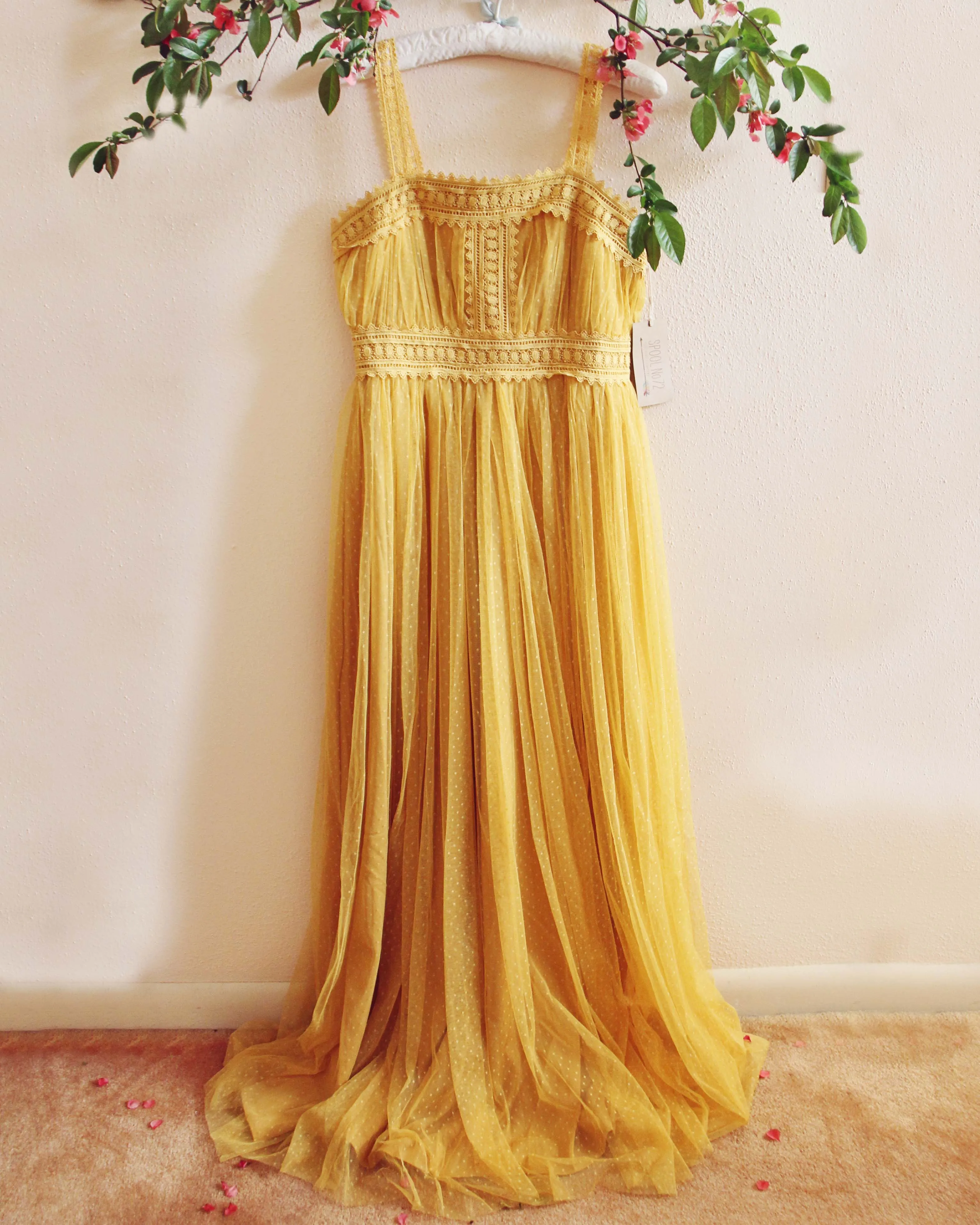 70's Swiss Dot Dress in Mustard