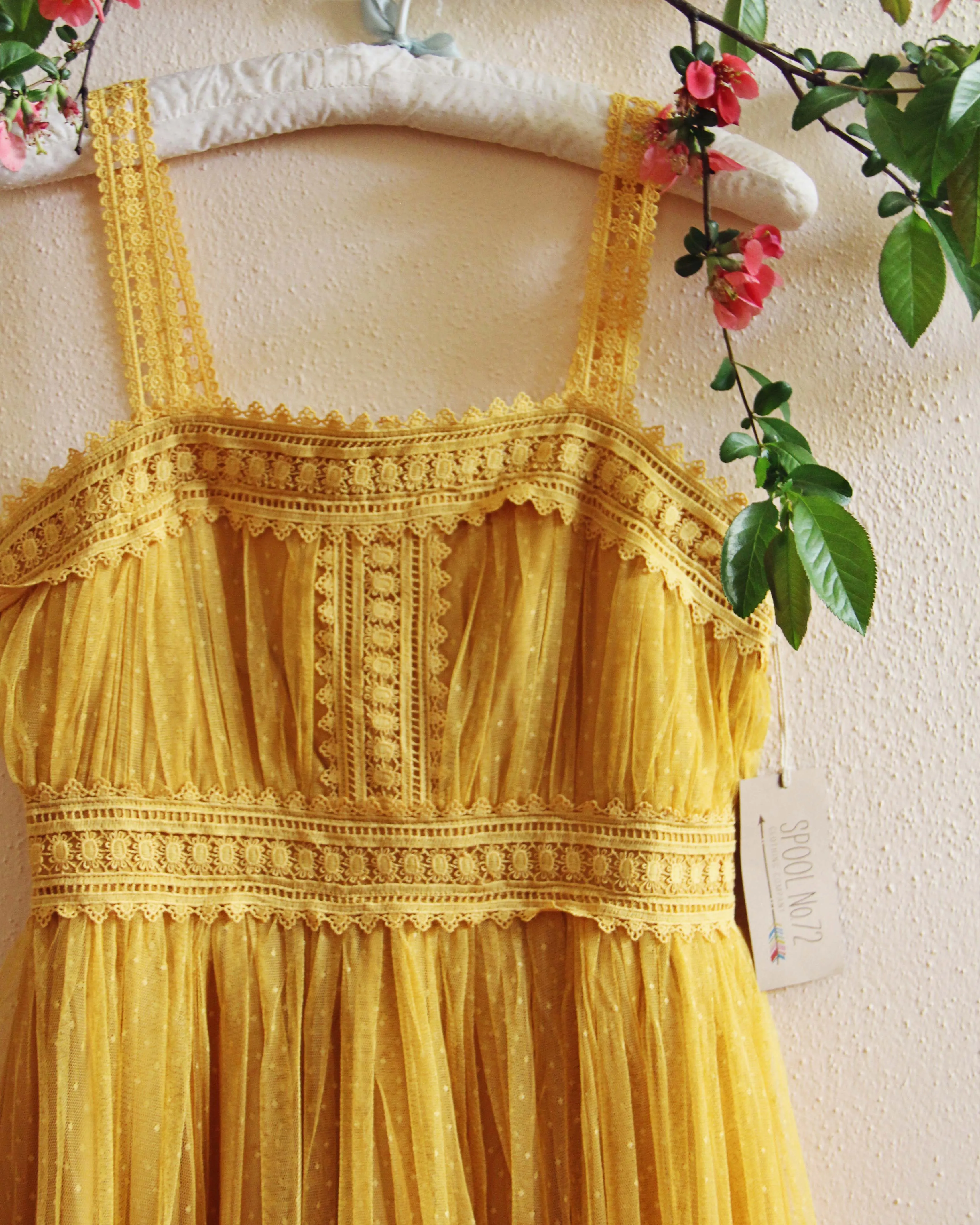 70's Swiss Dot Dress in Mustard
