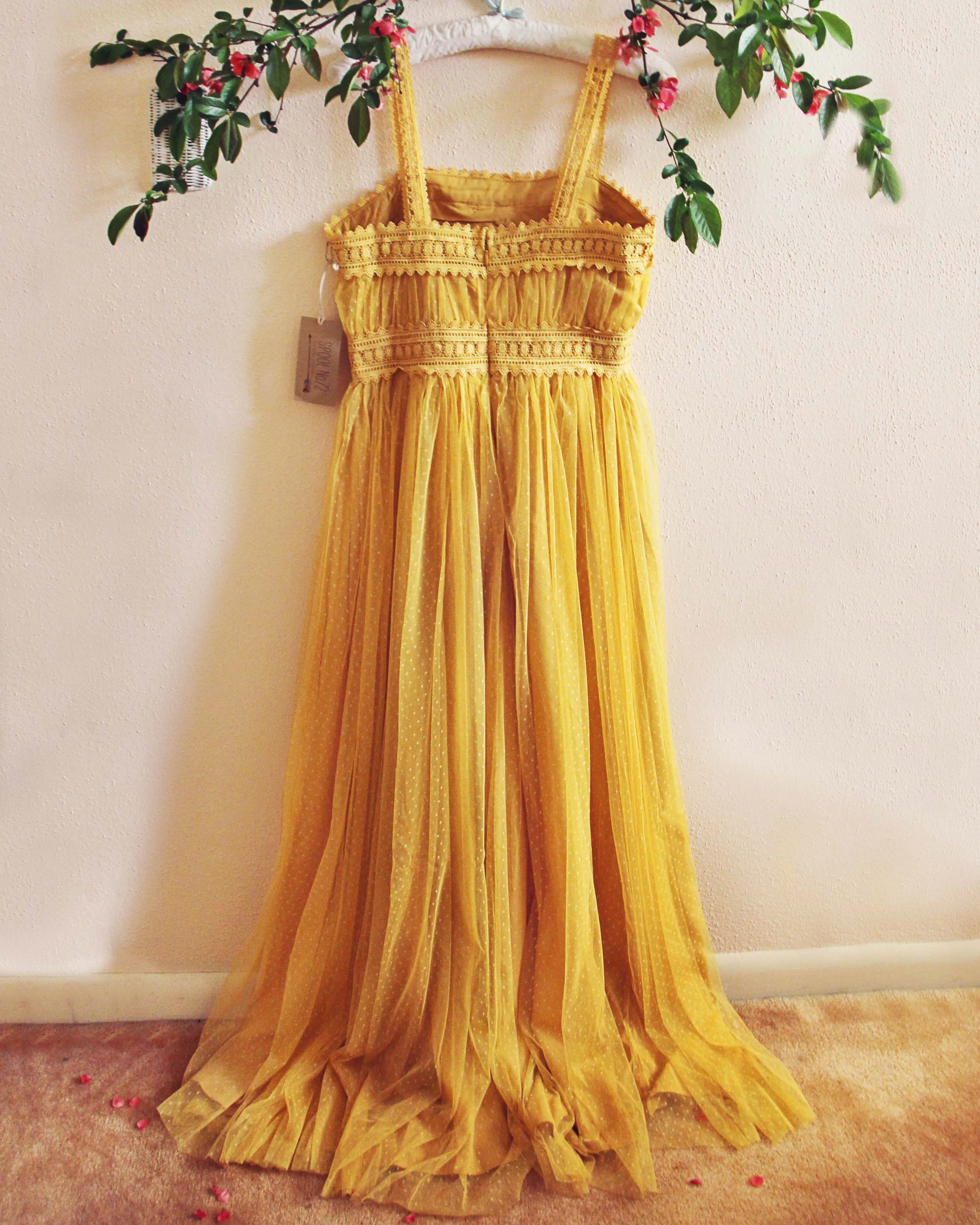 70's Swiss Dot Dress in Mustard