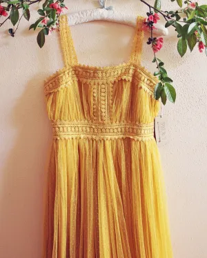 70's Swiss Dot Dress in Mustard