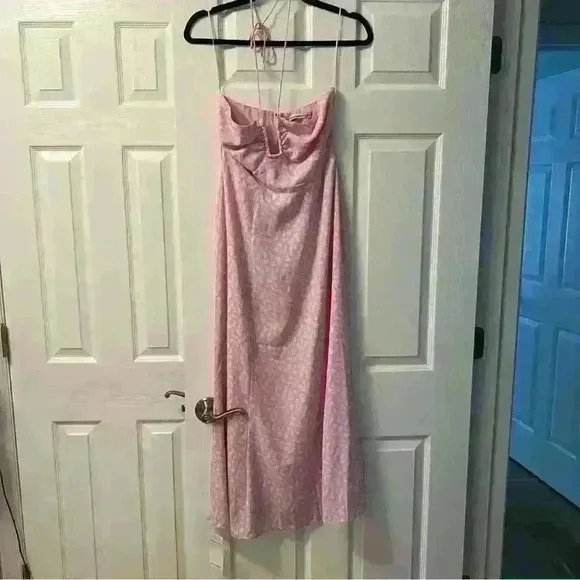 ABERCROMBIE FITCH PINK FLORAL CINCHED BUST U-SHAPE FLOWY HALTER NECK MAXI DRESS