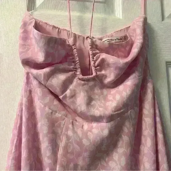 ABERCROMBIE FITCH PINK FLORAL CINCHED BUST U-SHAPE FLOWY HALTER NECK MAXI DRESS
