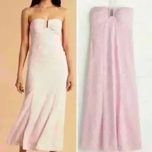 ABERCROMBIE FITCH PINK FLORAL CINCHED BUST U-SHAPE FLOWY HALTER NECK MAXI DRESS