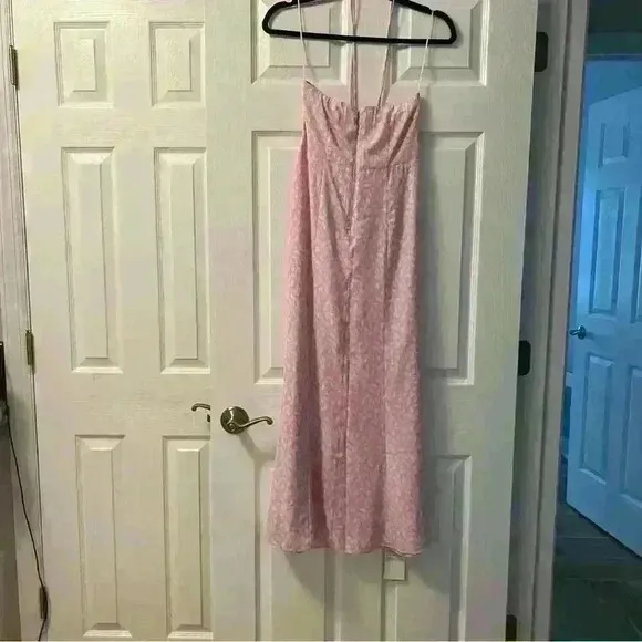 ABERCROMBIE FITCH PINK FLORAL CINCHED BUST U-SHAPE FLOWY HALTER NECK MAXI DRESS