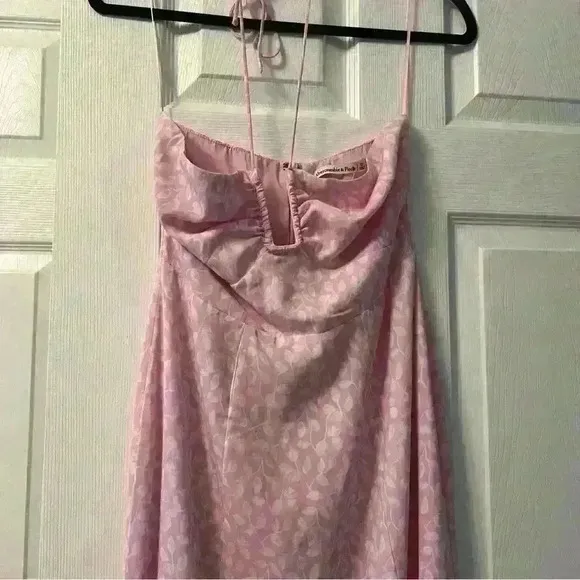 ABERCROMBIE FITCH PINK FLORAL CINCHED BUST U-SHAPE FLOWY HALTER NECK MAXI DRESS