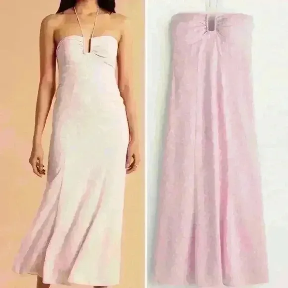 ABERCROMBIE FITCH PINK FLORAL CINCHED BUST U-SHAPE FLOWY HALTER NECK MAXI DRESS