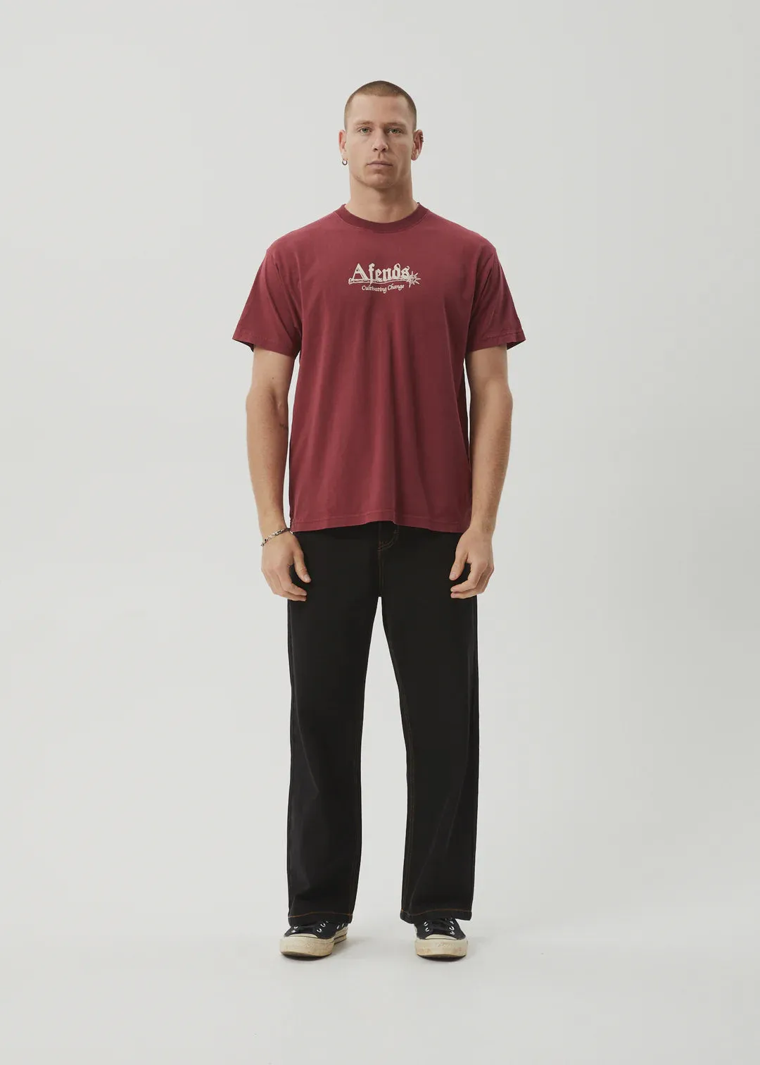 Afends Mace Life Recycled Boxy Fit Tee - Burgundy