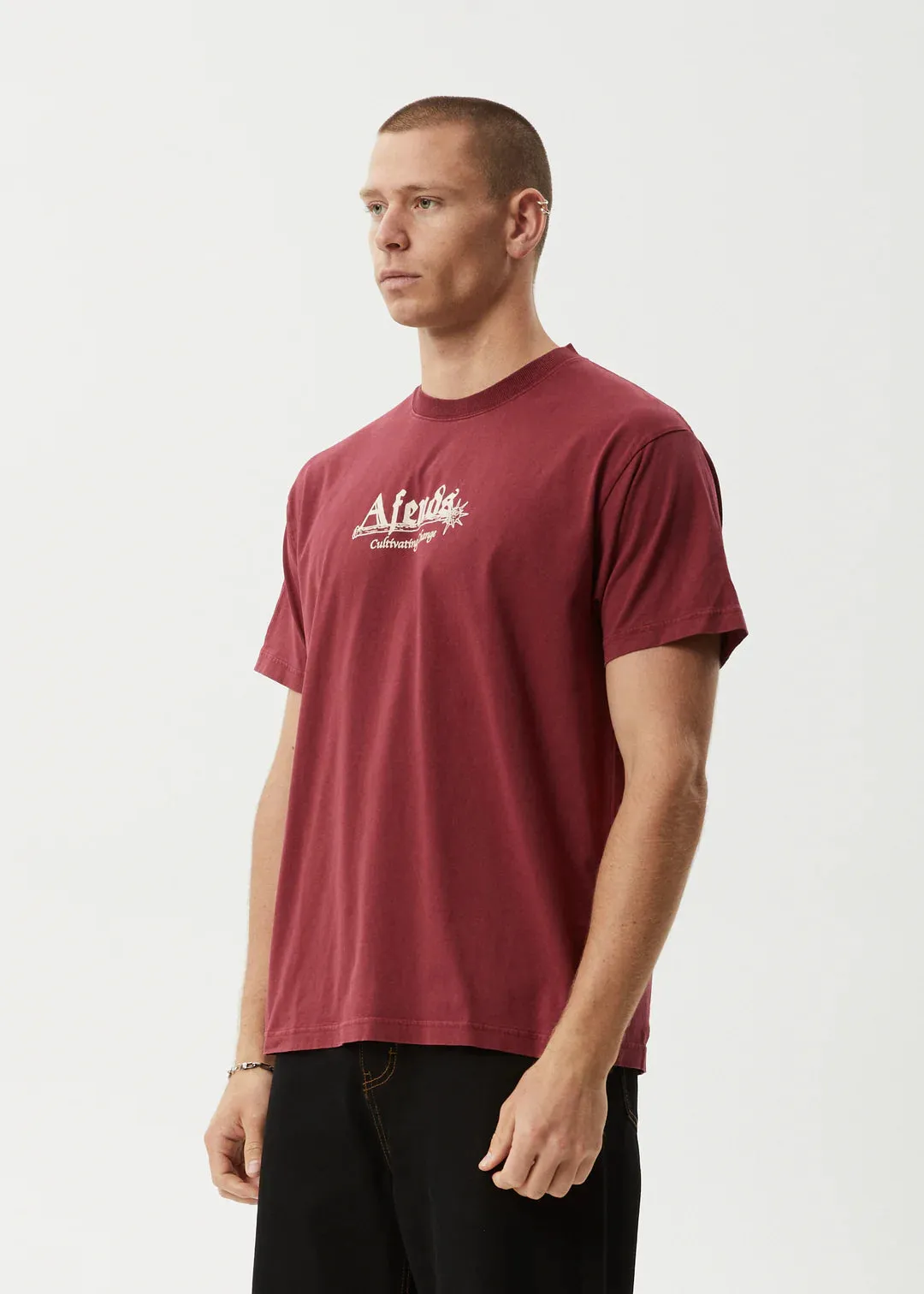 Afends Mace Life Recycled Boxy Fit Tee - Burgundy