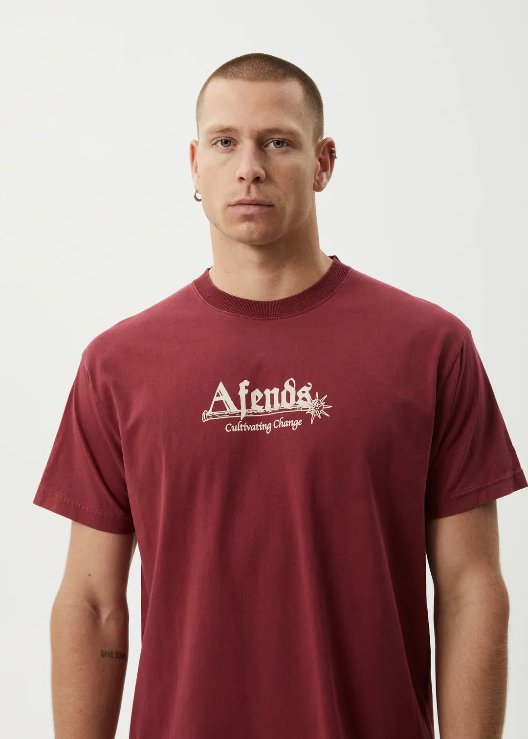 Afends Mace Life Recycled Boxy Fit Tee - Burgundy
