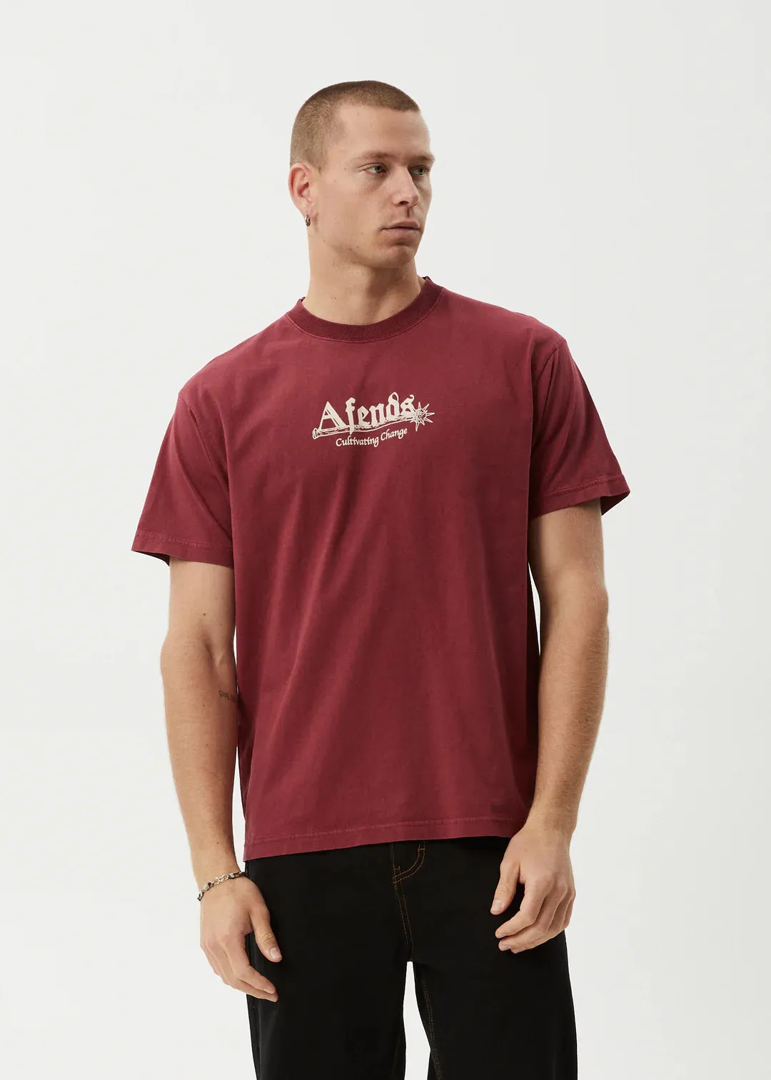 Afends Mace Life Recycled Boxy Fit Tee - Burgundy