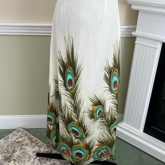 ANGEL-FASHIONS Cream One Shoulder Floral Jewel Chiffon Peacock Prom Dress NWOT