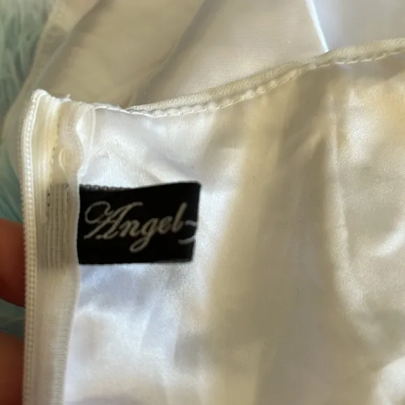 ANGEL-FASHIONS Cream One Shoulder Floral Jewel Chiffon Peacock Prom Dress NWOT