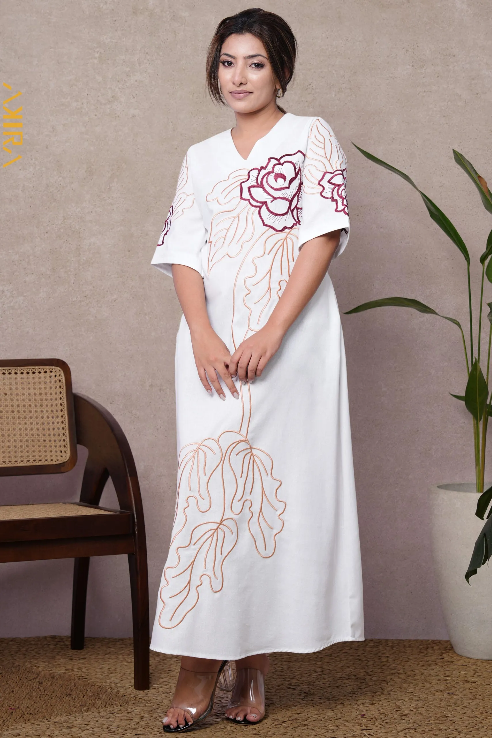 Angelina Linen Detailed Dress | Kaftan, Bohemian Dress, Floral Dress, Boho Maxi Dress