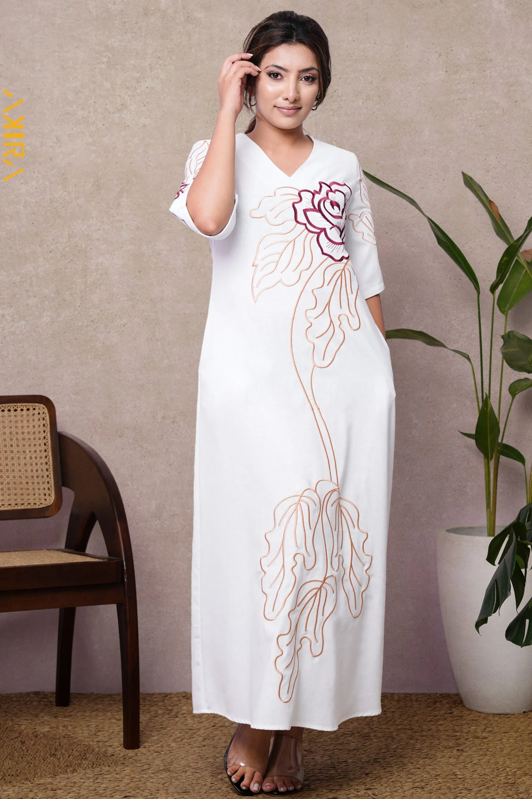 Angelina Linen Detailed Dress | Kaftan, Bohemian Dress, Floral Dress, Boho Maxi Dress