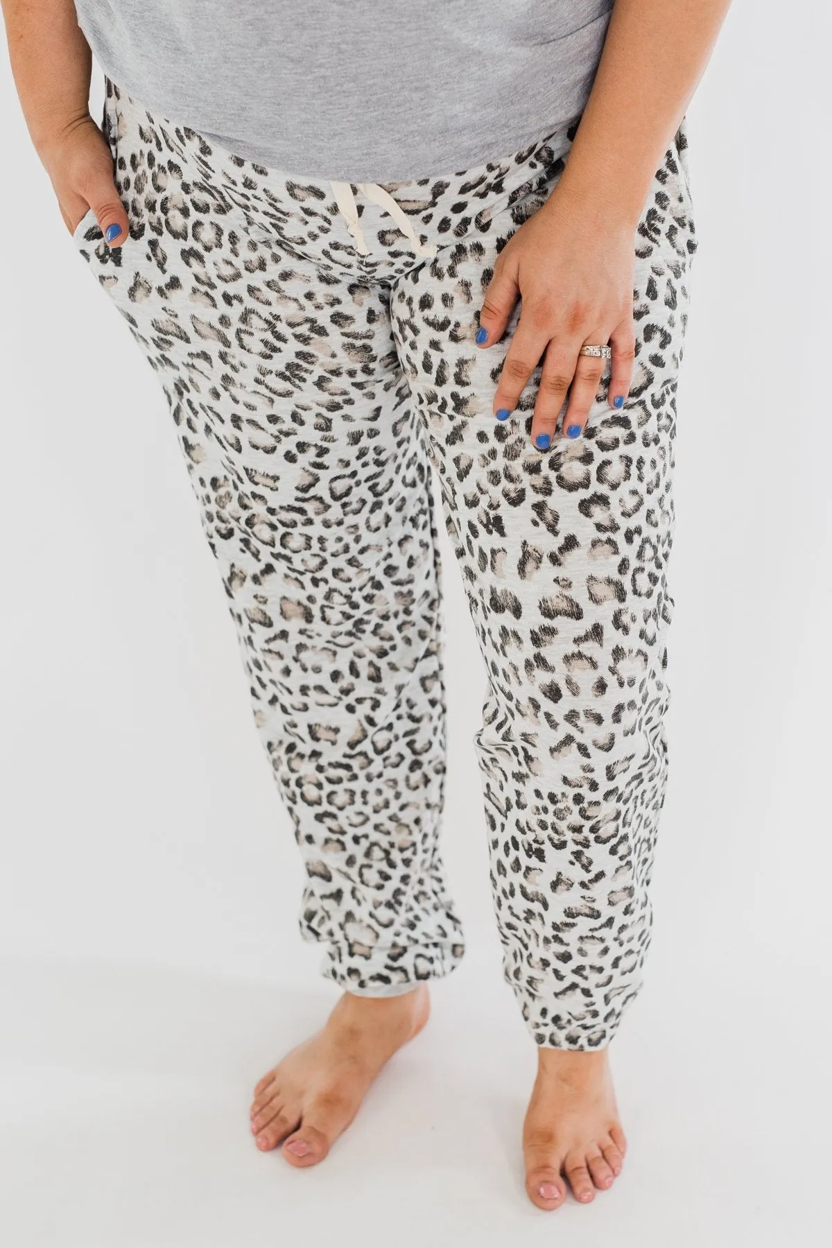 Awaiting Adventures Leopard Joggers- Heather Grey