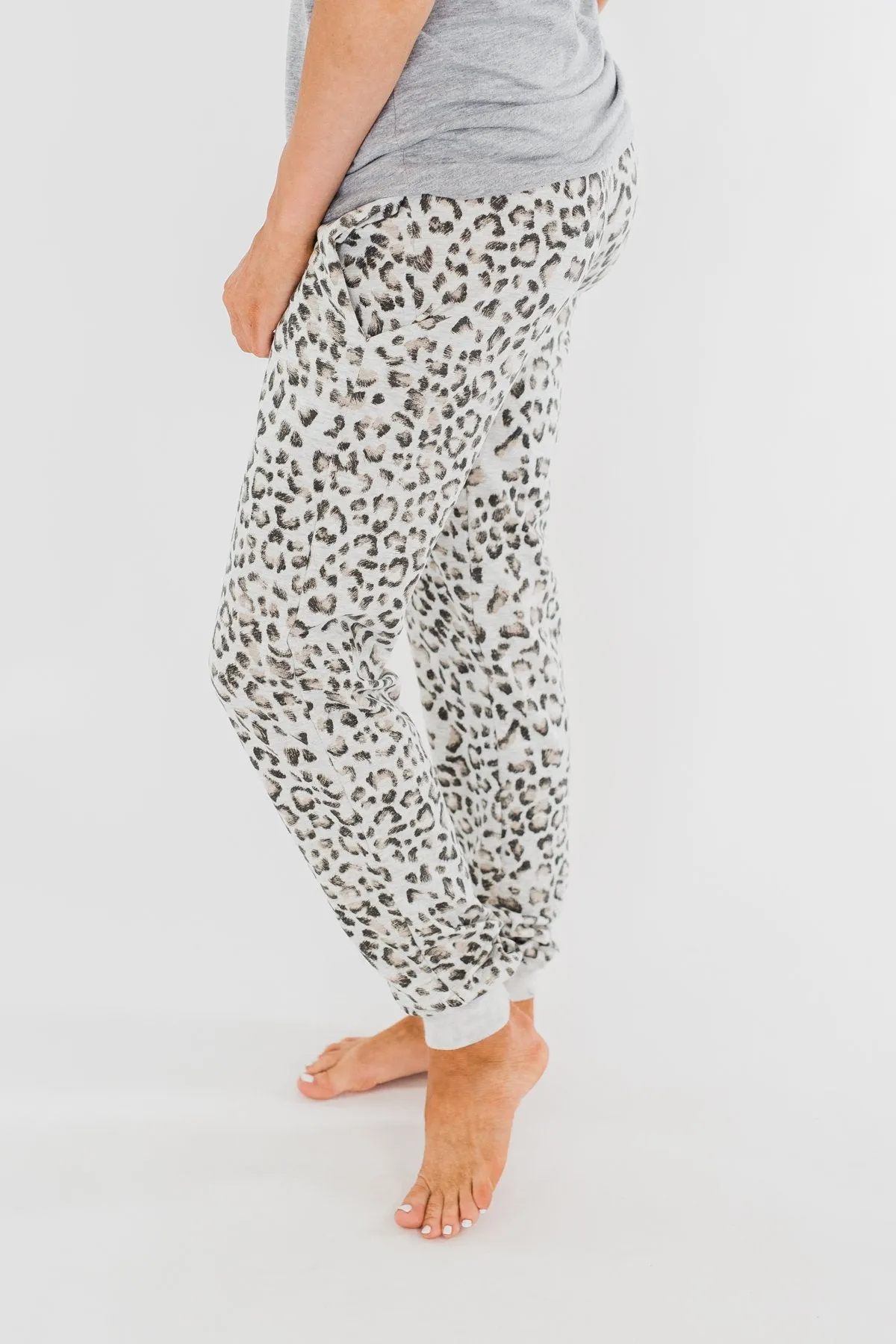 Awaiting Adventures Leopard Joggers- Heather Grey