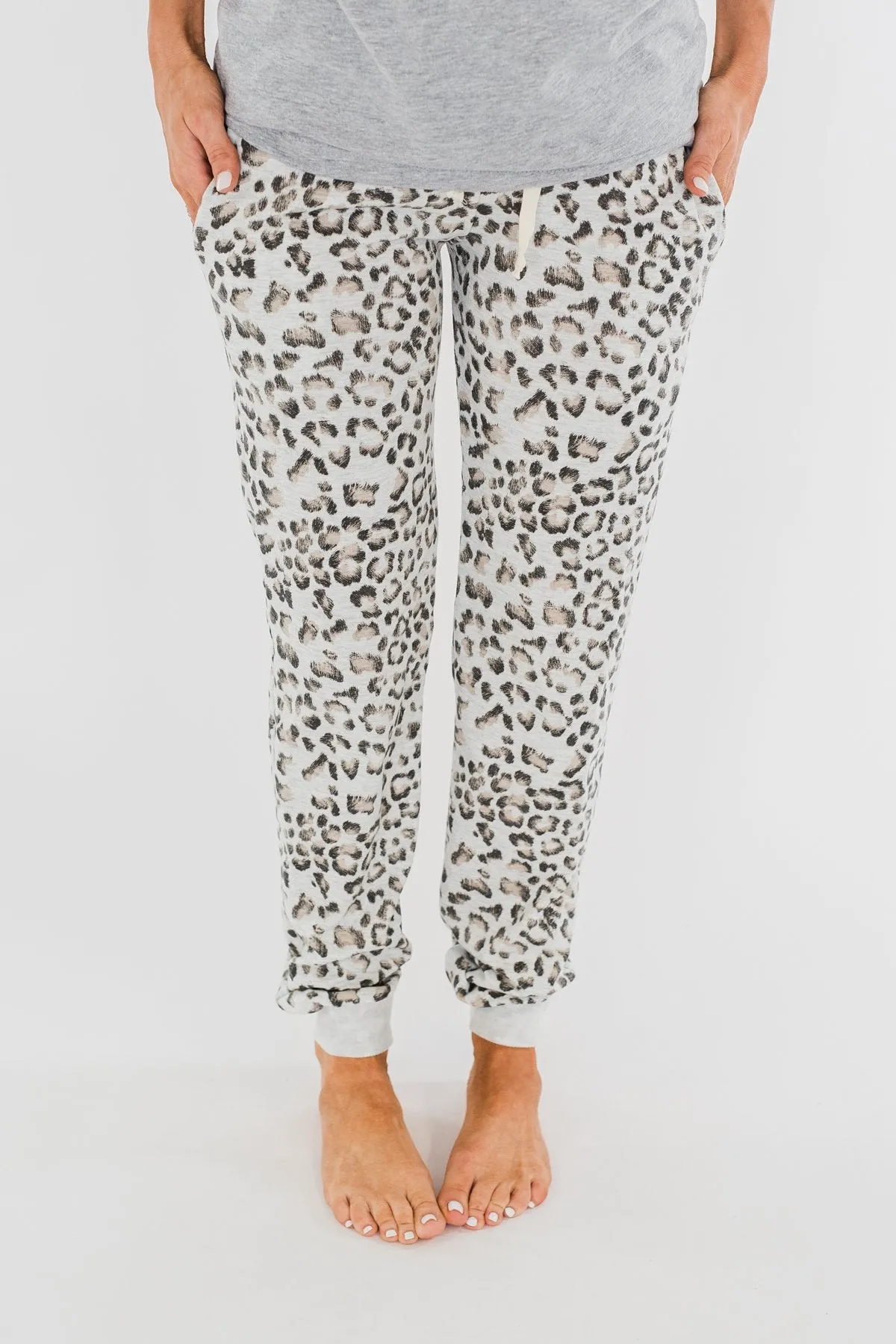 Awaiting Adventures Leopard Joggers- Heather Grey