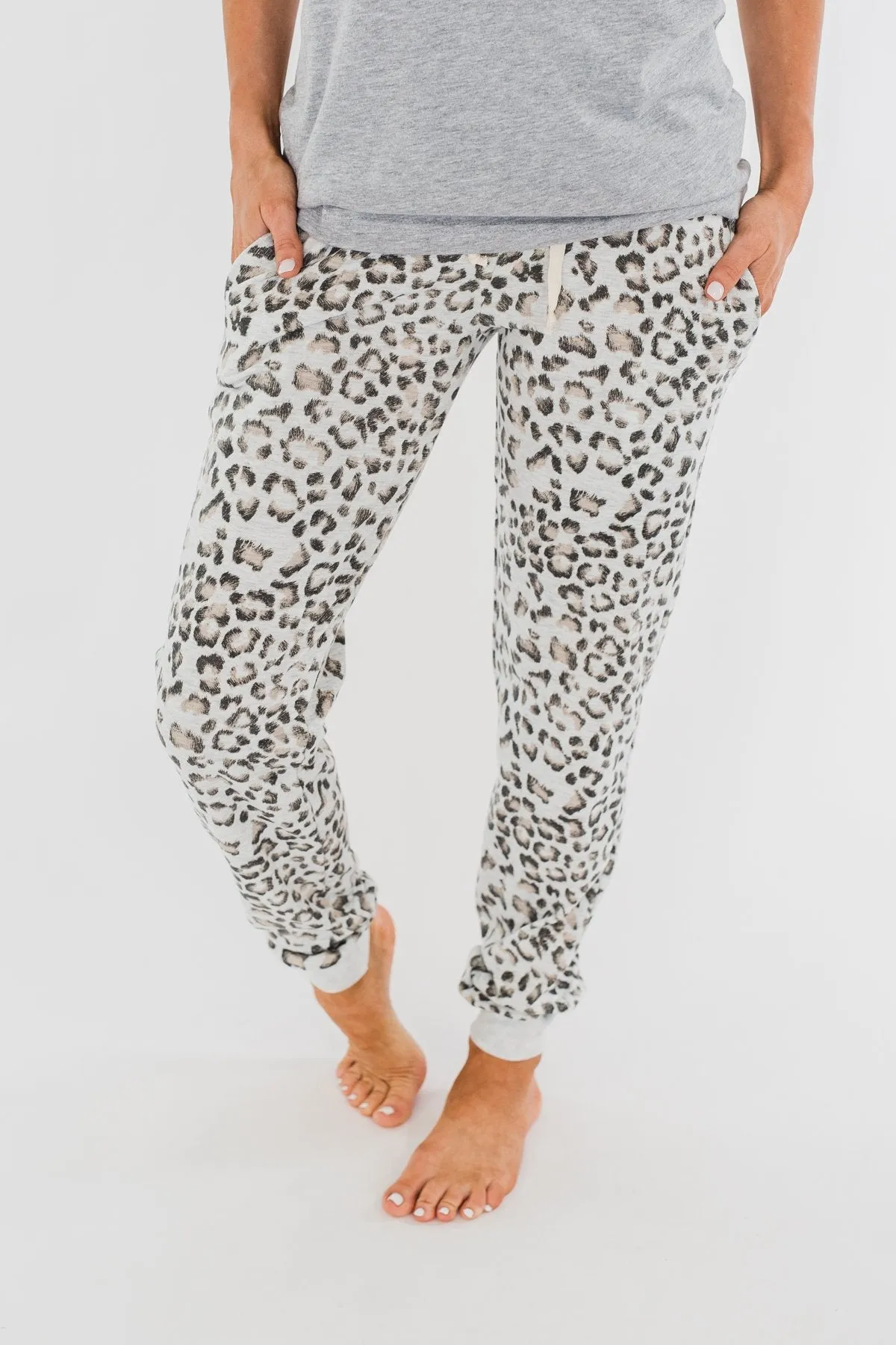 Awaiting Adventures Leopard Joggers- Heather Grey