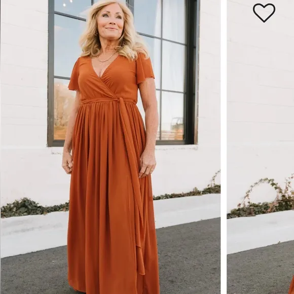 Baltic Born Nutmeg Kristina Chiffon Surplice Neck Front Slit Maxi Dress NWT XS
