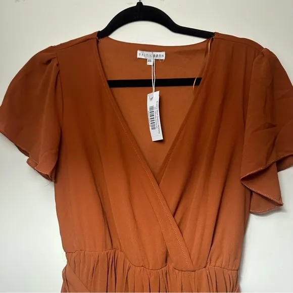 Baltic Born Nutmeg Kristina Chiffon Surplice Neck Front Slit Maxi Dress NWT XS