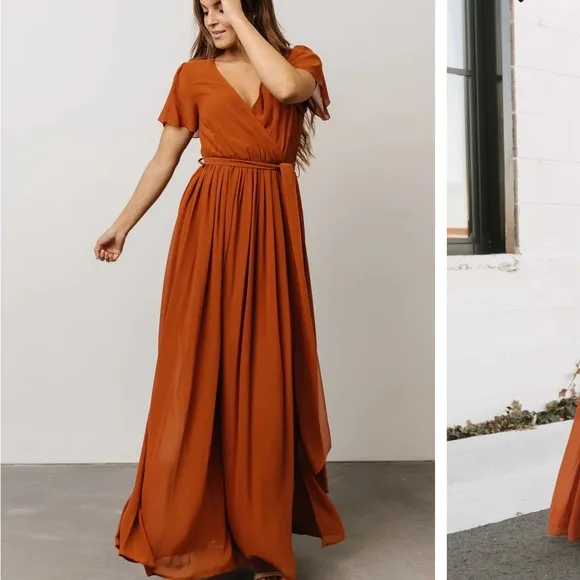 Baltic Born Nutmeg Kristina Chiffon Surplice Neck Front Slit Maxi Dress NWT XS
