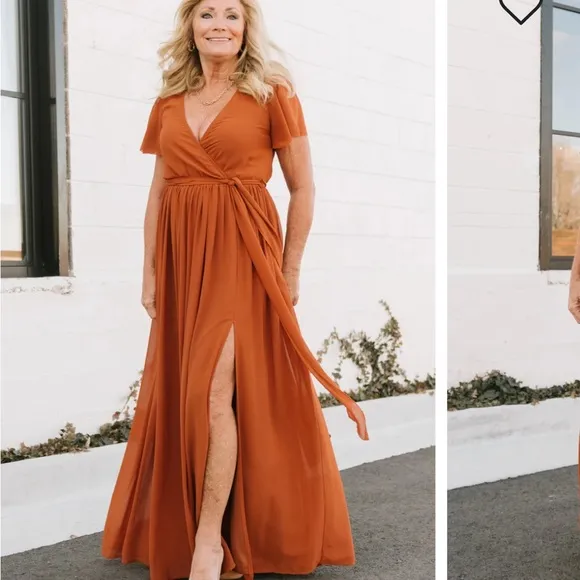 Baltic Born Nutmeg Kristina Chiffon Surplice Neck Front Slit Maxi Dress NWT XS