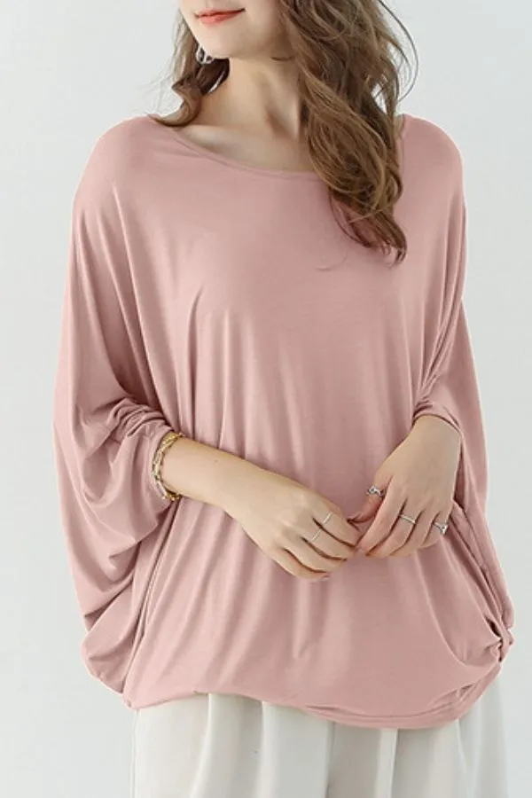 Bat Sleeve Round Neck Blouse(Fit 99 To 132bs)