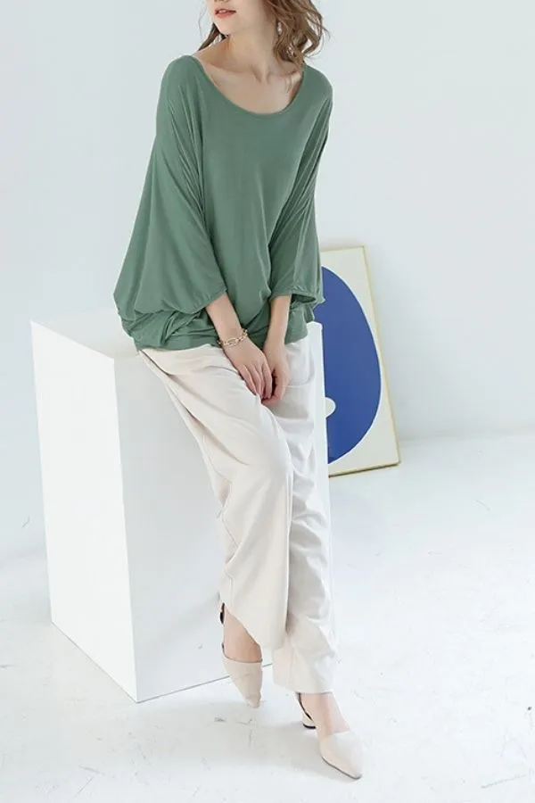 Bat Sleeve Round Neck Blouse(Fit 99 To 132bs)