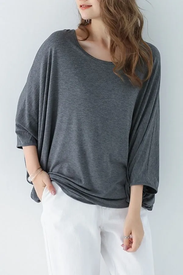 Bat Sleeve Round Neck Blouse(Fit 99 To 132bs)