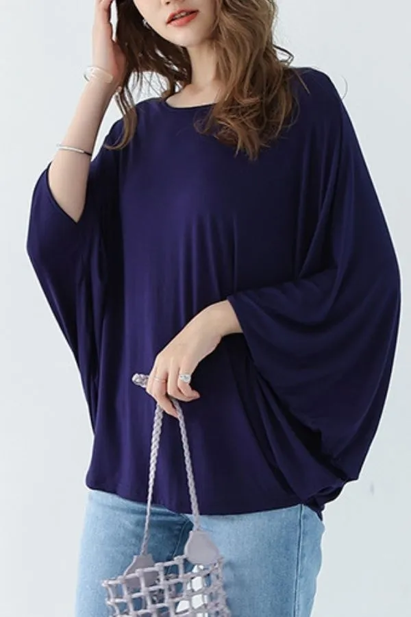 Bat Sleeve Round Neck Blouse(Fit 99 To 132bs)