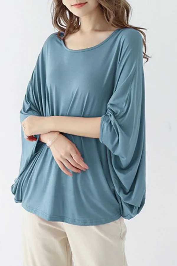 Bat Sleeve Round Neck Blouse(Fit 99 To 132bs)