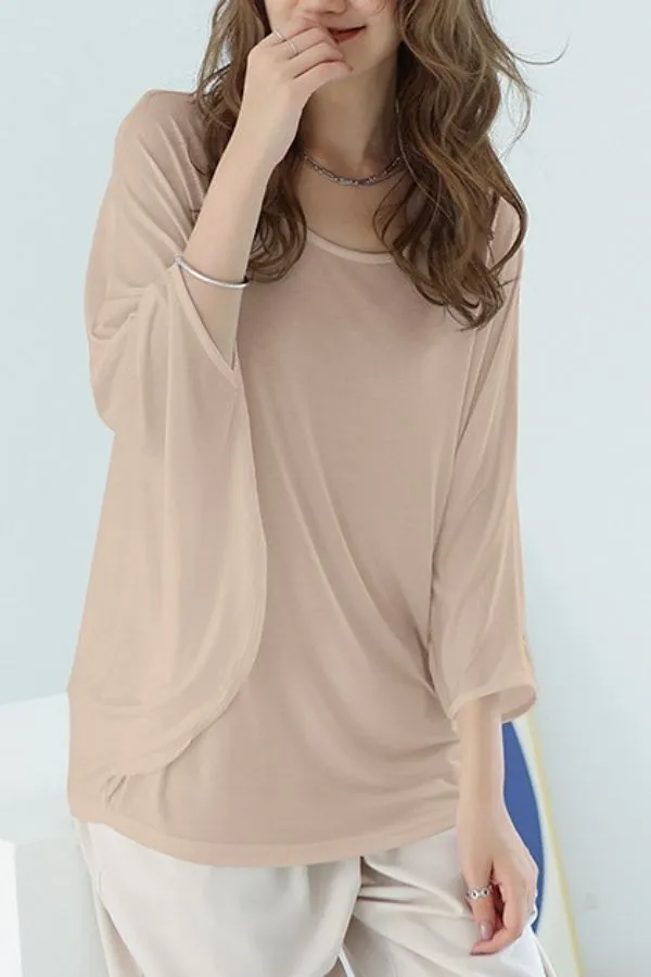 Bat Sleeve Round Neck Blouse(Fit 99 To 132bs)
