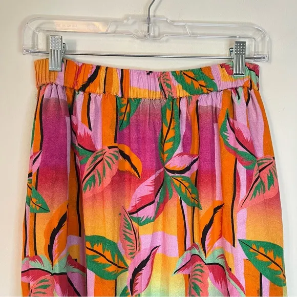 Beach Riot Larissa Linen Blend Tropical High Rise Pull On Maxi Skirt Palm Beach