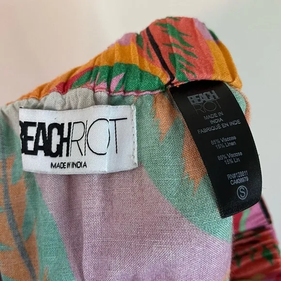 Beach Riot Larissa Linen Blend Tropical High Rise Pull On Maxi Skirt Palm Beach
