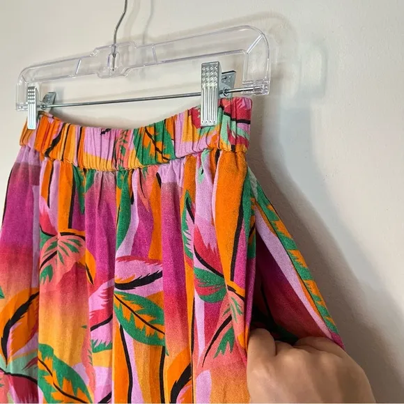 Beach Riot Larissa Linen Blend Tropical High Rise Pull On Maxi Skirt Palm Beach
