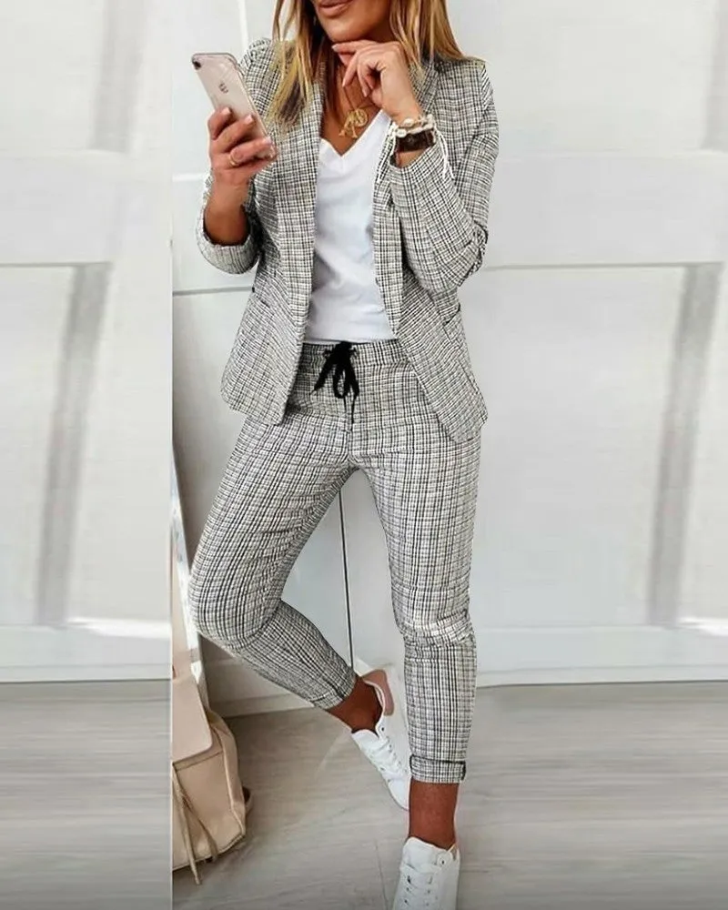 BerryBetty - Plaid Comfortable Casual Women's Suit
