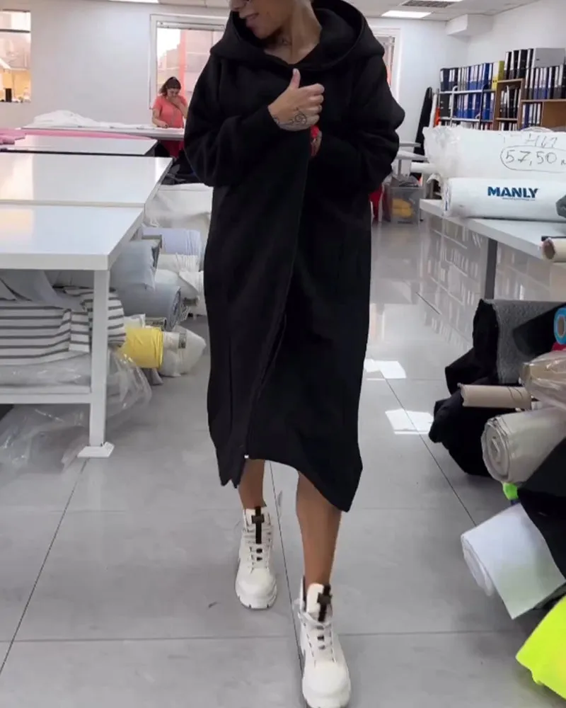 BerryBetty - Solid color hooded long coat