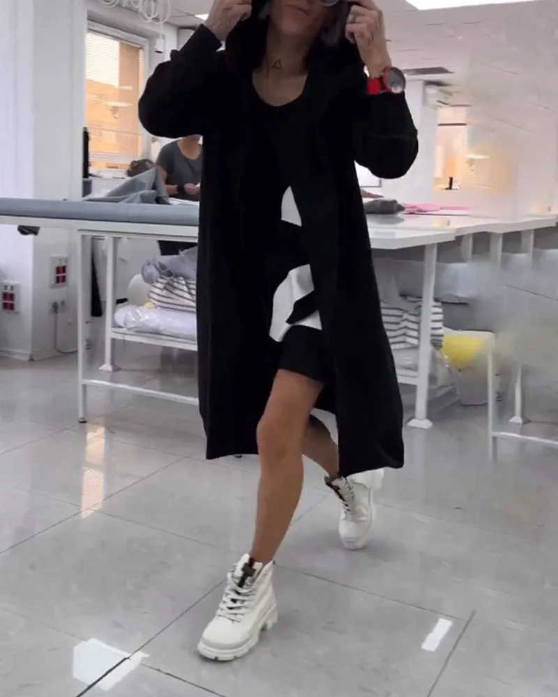 BerryBetty - Solid color hooded long coat