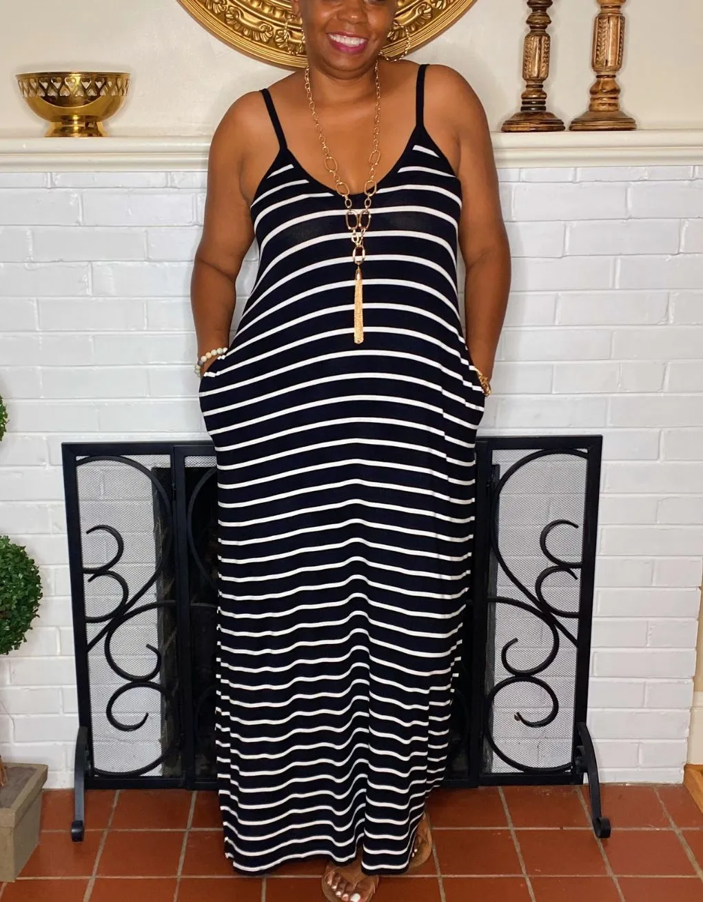 Black & White Stripe Maxi Curvy