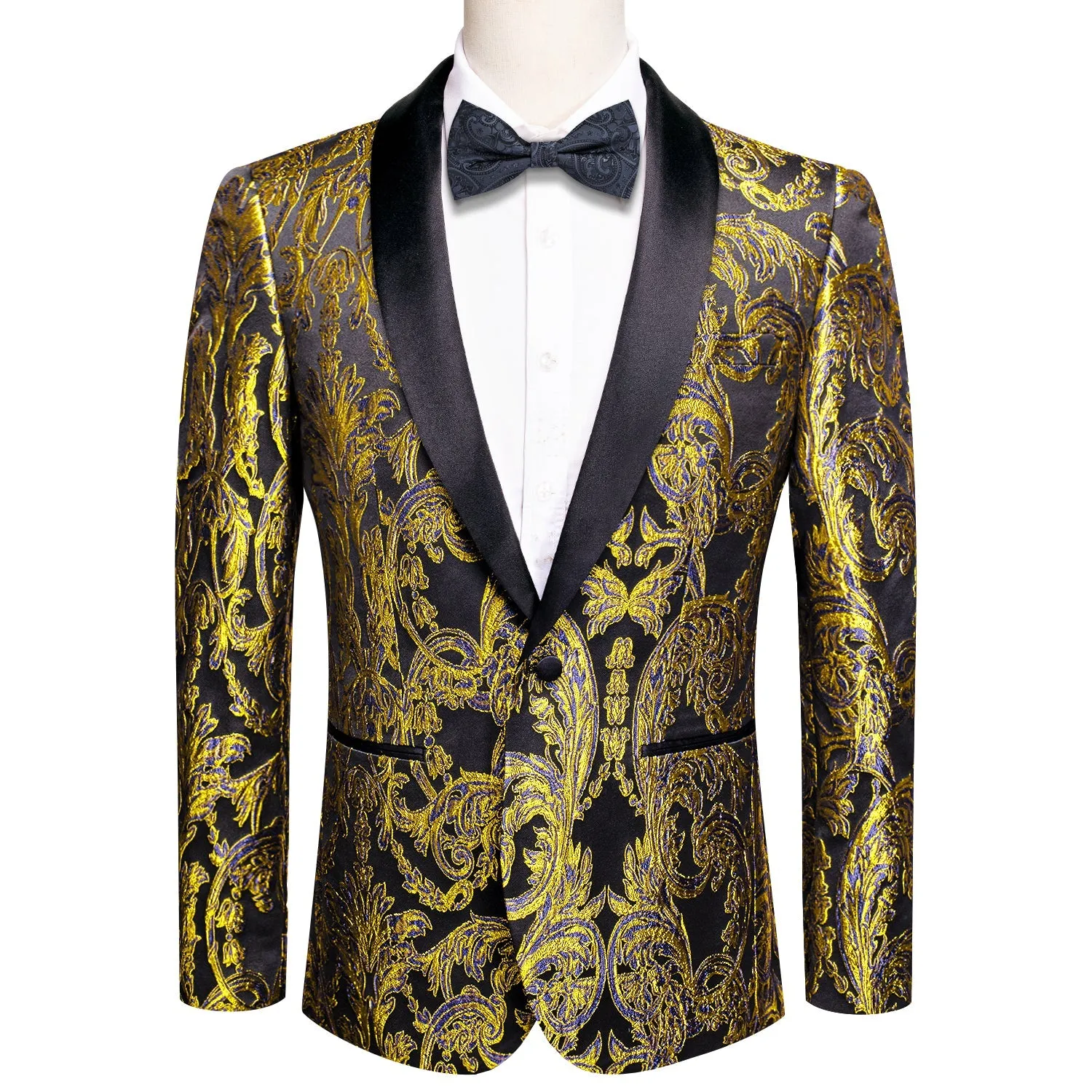 Black and Gold Embroidered Tuxedo Jacket