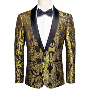 Black and Gold Embroidered Tuxedo Jacket