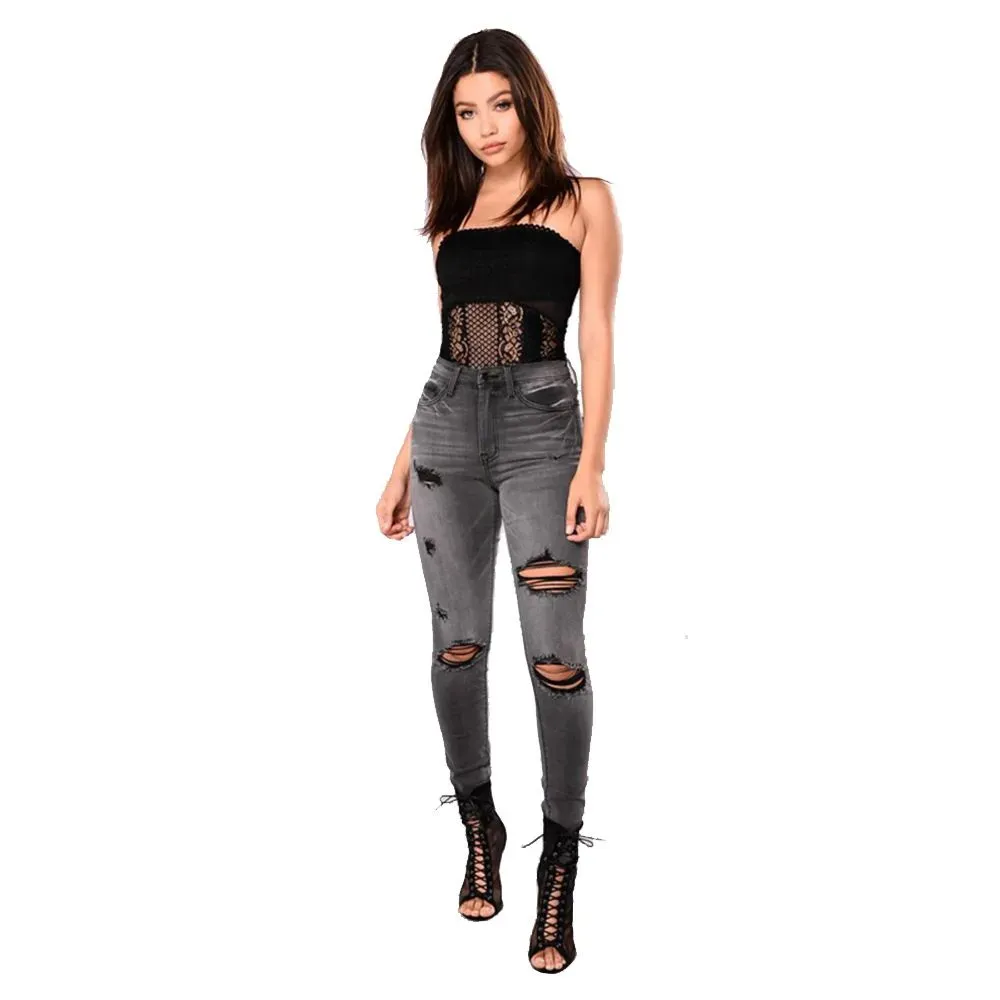 Black High Waist Ripped Skinny Jeans