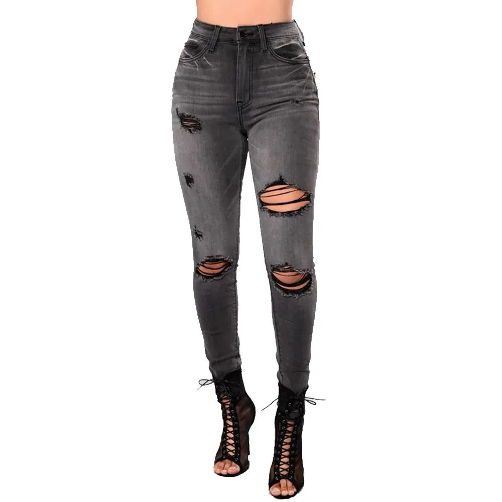 Black High Waist Ripped Skinny Jeans