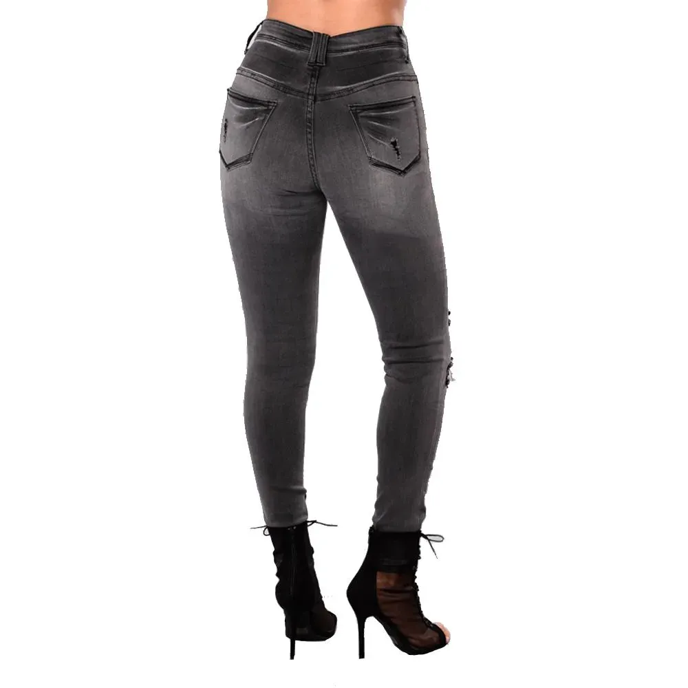 Black High Waist Ripped Skinny Jeans
