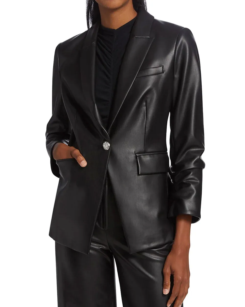 Black Hollis Faux Leather Dickey Jacket