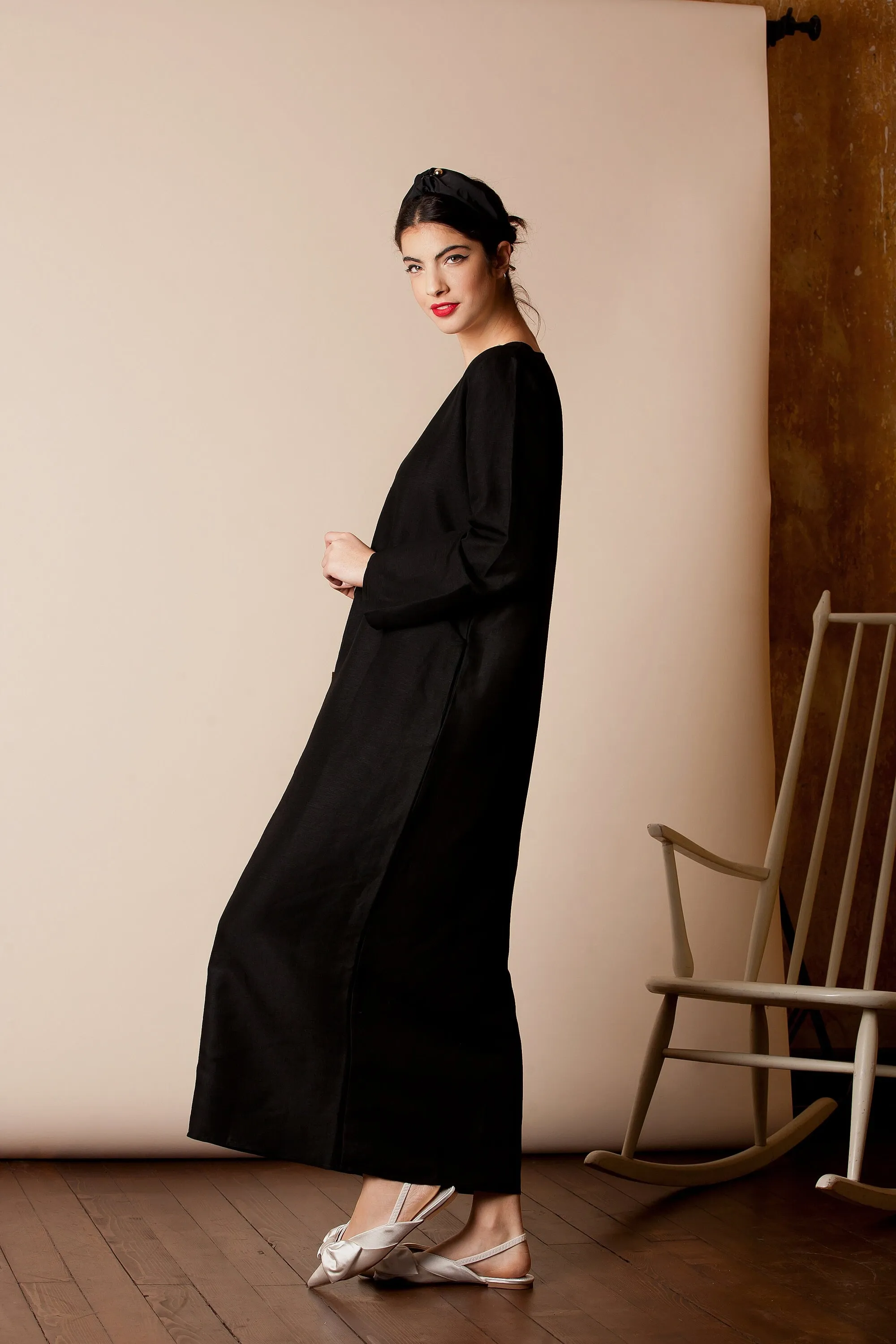 Black Linen Dress, Loose Maxi Dress, Linen Kaftan Dress, Plus Size Linen, Gothic Dress, Long Sleeve Dress, Linen Clothing, Pocket Dress